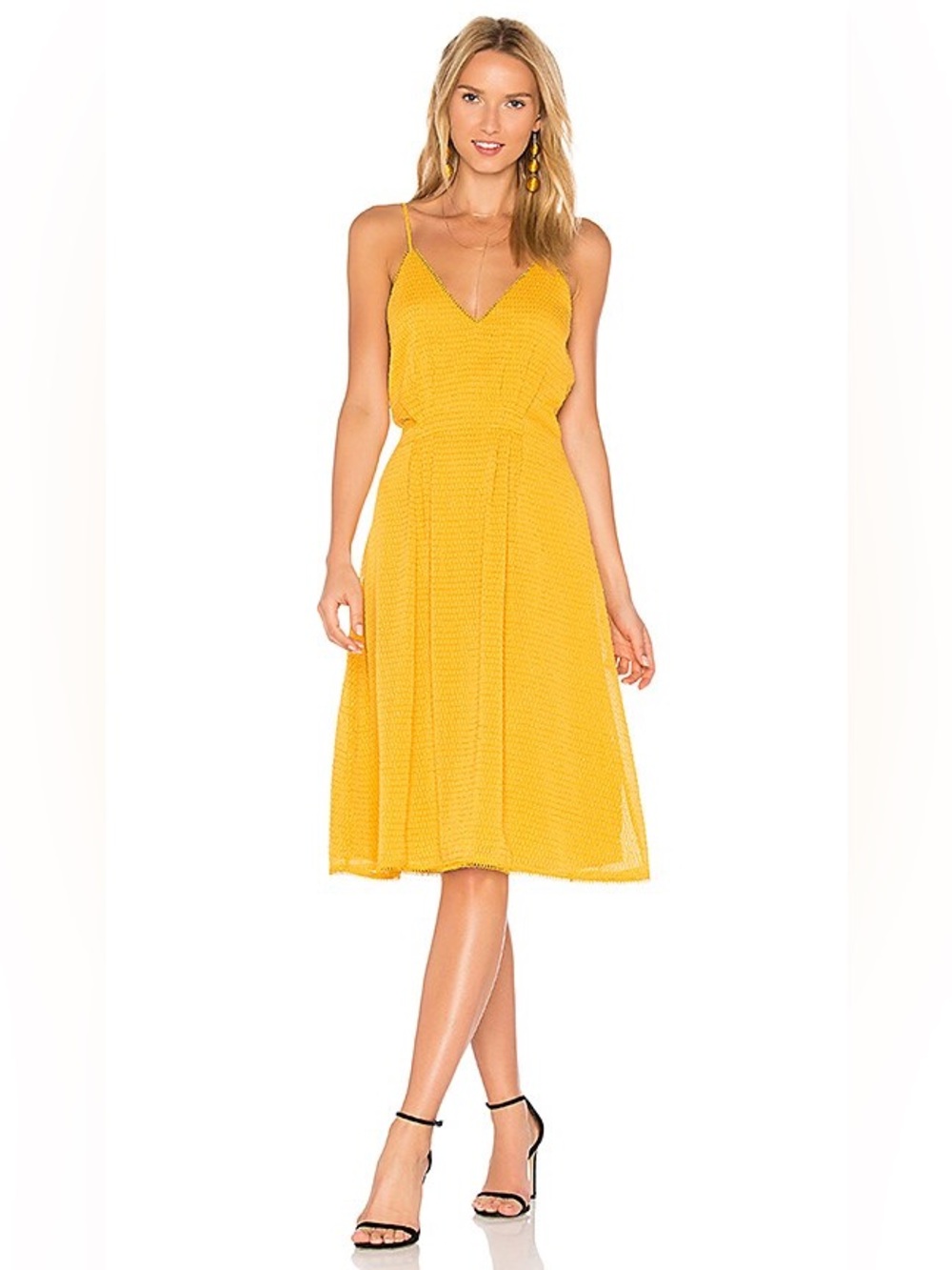 House of Harlow 1960 Yellow Spaghetti Strap V‑Neck Midi Dress